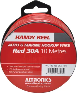11AWG Red 10m Tinned Automotive Single Core Cable Reel Tinned for corrosion resistance. Ideal for auto and marine wiring jobs. Convenient mini-reels. 30A 56/0.30mm