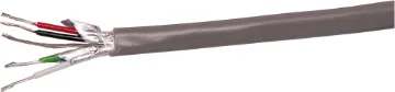 Shielded Twin Pair Audio/Data Cable Each pair individually shielded with aluminium mylar shield plus single drain wire.
Conductor colours:
Pair 1: Black & Red
Pair 2: Green & White