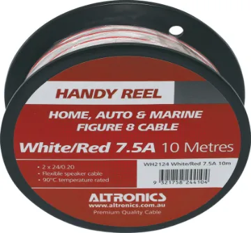 18AWG White/Red 10m Figure 8 Handy Cable Reel Ideal for auto and marine wiring jobs. Convenient mini-reels.
