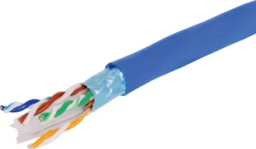 Blue Cat6 Shielded F/UTP Ethernet Data Cable 305m Boxed Reel (Easy Reel).
F/UTP (shielded twisted pair) network cable. Solid copper conductors 8 x 1/0.55 (&asymp0.20mm2 /23AWG). 7.5mm OD.