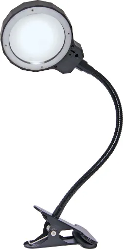 USB magnifying lamp provides 20 dioptres (5x) magnification with its 90mm lens. It's the perfect work lamp for the desk, electronics workbench or shed. 