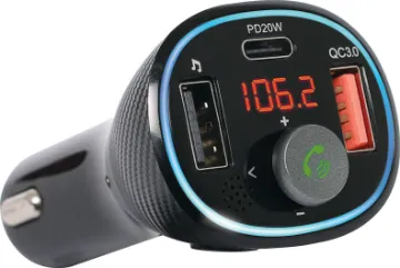 Hands Free Bluetooth Car Kit Works as a hands free system, retransmitting audio over your FM radio for calls plus plays audio from your phone. Fitted with USB C 20W PD charger.