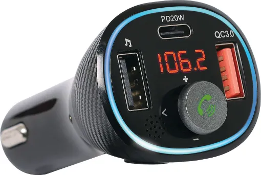 Works as a hands free system, retransmitting audio over your FM radio for calls plus plays audio from your phone. Fitted with USB C 20W PD charger. 