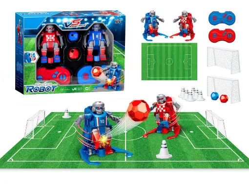 Create your own family world cup with these fun football 
robots. 2 players included with pitch (1m x 0.8m), goals, ball and cones.