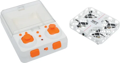 This nifty little copter fits into its controller for easy storage. The drone is recharged by USB (lead included), making it easy to recharge at home or in the car. It is easy to control, even for flying novices, and even peforms acrobatic flips.