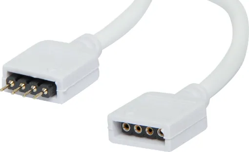 Plug and socket with flyleads and endcaps for connecting to IP28 indoor strip lighting.