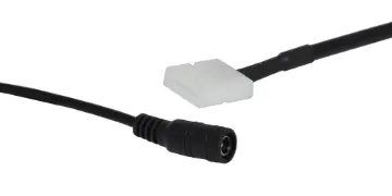 10mm LED Strip Lighting Power Adaptor 2.1mm DC Allows easy connection cut of LED strip lighting to a power supply. One end is fitted with an 10mm two pin connection with press fit clip, the other end is fitted with a 2.1mm DC power socket for direct connection to a plugpack. Suits all 10mm wide LED strips with 2 pin connection.