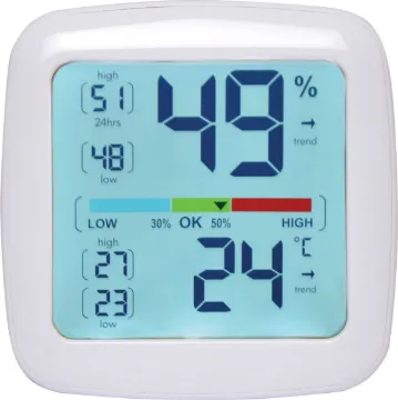 Desk Thermometer/Hygrometer Monitor This Desk Thermometer/Hygrometer Monitor is a handy way to monitor your interior temperature, this wall or desk mount screen provides an instant snapshot of current temperature and humidity in addition to the highs and lows of the previous 24 hours.