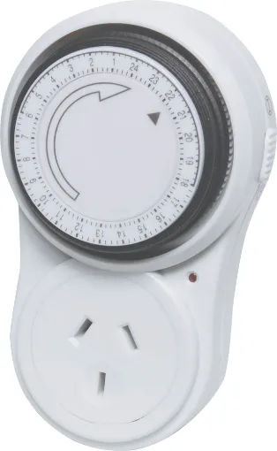 Standard 24 hour 240V mains timer. Allows easy selection of ON and OFF times at any 15 minute interval in a 24 hour period. Power down office appliances when you don't need them, for instance the coffee machine or photocopier after 5pm.
