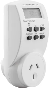 Digital 240V Mains Timer 7 Day This 7 day digital 240V mains timer can switch on and off up to 10 times per day.  Has a "random" function which turns appliances on and off at non-specified times during the day and night (great for when you are on holiday).