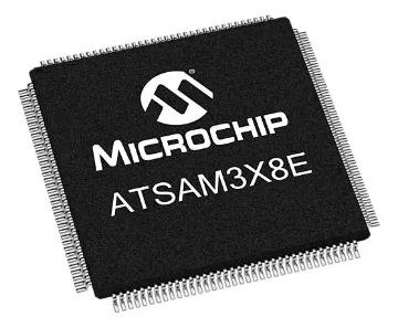 Microchip ATSAM3XEA-AU Microcontroller 144 Pin LQFP Based on the ARM® Cortex®-M3 processor, the Microchip's SAM3X8E runs at 84MHz and features 512KB of flash memory in 2 x 256KB banks and 100KB of SRAM in 64KB +32KB banks, with an additional 4KB as NFC (NAND Flash controller) SRAM.