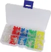 300 3-5mm LEDs normally 25 of yellow, green, red and orange colours.