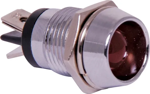 10mm Red LED with chrome bezel, 6.35mm tab connection.