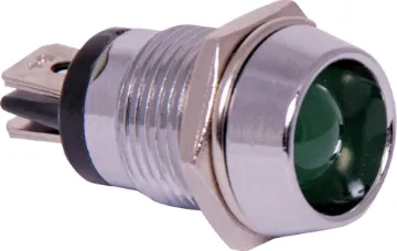 Green 36mcd 10mm LED With Chrome Bezel 10mm Green LED with chrome bezel, 6.35mm tab connection.