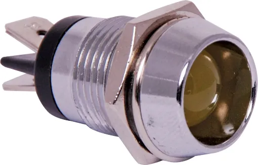 10mm Yellow LED with chrome bezel, 6.35mm tab connection.