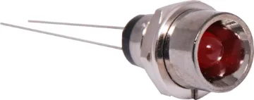 Red 50mcd 3mm LED With Chrome Bezel Mounting hole: 8mm.
Forward current mA: 20
Typical voltage: 3
Max voltage: 3.2
Angle: 50
mcd: 50