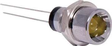Yellow 50mcd 3mm LED With Chrome Bezel Mounting hole: 8mm.
Forward current mA: 20
Typical voltage: 3
Max voltage: 3.2
Angle: 50
mcd: 50