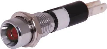 Red 5mm 12V LED With Chrome Bezel 12V Red LED with chrome panel mount bezel.
Mounting hole: 	6.7mmØ. 
Mounting depth: 	27mm 
Maximum panel thickness: 	6.5mm
