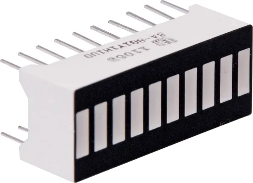 PCB Mount Bar Graph LED display

Two or more of these bar graphs can be ganged together to give a longer LED display. 
Size: 25.3 x 10.16mm.
Uses standard 20 pin DIL spacing