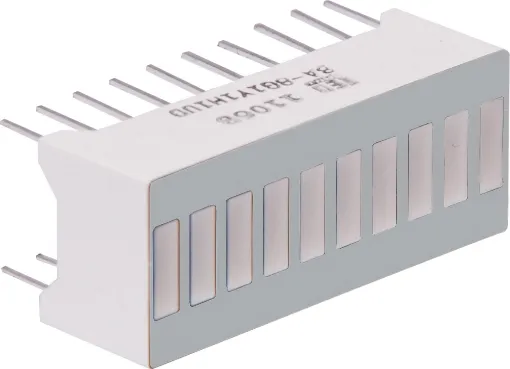 PCB Mount Bar Graph LED display

Two or more of these bar graphs can be ganged together to give a longer LED display. 
Size: 25.3 x 10.16mm.
Uses standard 20 pin DIL spacing