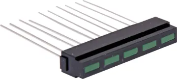 5xGreen Bar Graph LED Horizontal Bar Graph LED display
5 Segment Bar Graph LED Display Two or more of these bar graphs can be mounted side by side to give longer LED arrays. ie. 10, 15, 20, 25, etc. All Models are 35 x 5 mm with 5 Segments.