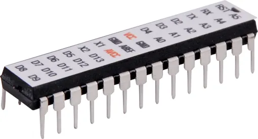 ATMEGA328-28PU, 28 Pin DIP. Preloaded with the Arduino UNO bootloader. Ideal for building your own microcontroller projects on a breadboard. 
