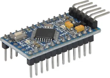 Funduino Pro Mini 328 5V/16MHz Measuring a tiny (0.8mm) thick the Arduino Pro Mini comes unpopulated enabling you to solder in any connector or wire with any orientation you need. Ideal for experienced Arduino users or building into a compact embedded design. This board connects directly to the FTDI basic breakout board and supports auto-reset.