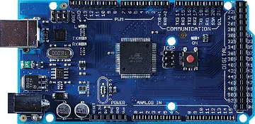 Funduino Mega 2560 R3 Arduino Compatible Development Board The Arduino Mega 2560 is a microcontroller board based on the ATmega2560. It has 54 digital input/output pins (of which 14 can be used as PWM outputs), 16 analog inputs, 4 UARTs (hardware serial ports), a 16 MHz crystal oscillator, a USB connection, a power jack, an ICSP header, and a reset button. It contains everything needed to support the micro
