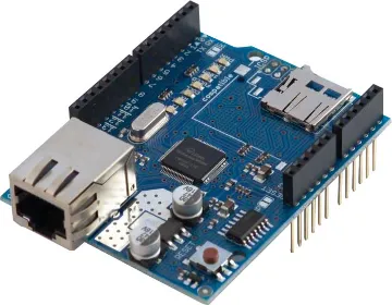 Funduino Ethernet Shield R3 Allows an Arduino board to connect to the internet. It is based on the Wiznet W5100 ethernet chip providing a network (IP) stack capable of both TCP and UDP. Supports up to four simultaneous socket connections. Use the Ethernet library to write sketches which connect to the internet via a stan