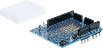 Funduino Uno Protoshield Board A pre-built prototyping shield with a large build area to suit Arduino UNO compatible boards. Each includes a 170 hole breadboard with adhesive backing. All headers and components pre-soldered. Stackable design makes it easy to add onto your design as your need it.