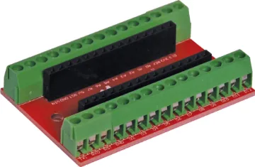Funduino Nano Breakout Module A breakout board fitted with 2.5mm pitch terminal blocks for every pin on the Funduino Nano board. Board dimensions 53 x 32 x 1.6mm