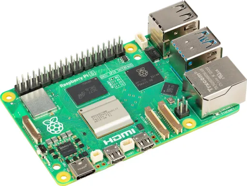 The Raspberry Pi 5 4GB single board computer.  The bandwidth speed and performance of the new Raspberry Pi 5 is a step up from earlier models.