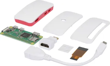 Raspberry Pi Zero W Starter Kit 1GHz, single-core CPU - 512MB RAM - Mini-HDMI port - Micro-USB On-The-Go port - Micro-USB power
- HAT-compatible 40-pin header - Composite video and reset headers - CSI camera connector - 802.11n wireless LAN - Bluetooth 4.0