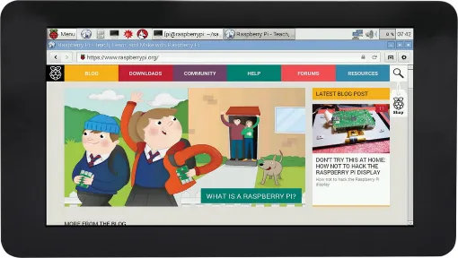 The 7" Touchscreen Monitor for Raspberry Pi gives users the ability to create all-in-one, integrated projects such as tablets, infotainment systems and embedded projects. The 800 x 480 display connects via an adapter board.