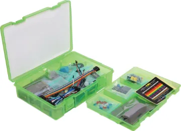 165pc Super Learning Lab Kit For Arduino A handy parts kit containing everything you need to start learning Arduino and building projects. Includes a huge selection of sensor boards, LEDs, pots, jumper wires, a breadboard, LCD screen and much more!