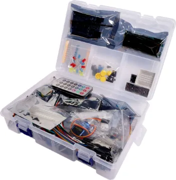 165pc Super Learning Lab Kit For Arduino A handy parts kit containing everything you need to start learning Arduino and building projects. Includes a huge selection of sensor boards, LEDs, pots, jumper wires, a breadboard, LCD screen and much more!
