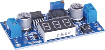 DC-DC Boost Display Module 3-34V In / 4-35V Out A boost module allowing a low input voltage to be increased to a higher output voltage. Display can be toggled between input and output voltages. Input 3-34V DC. Output 4-35V DC. 2A continuous current. 
Size: 66L x 34W x 14Hmm.