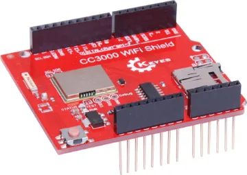 Funduino Wifi Ethernet CC3000 Shield The CC3000 chipset provides a self contained wireless network which makes incorporating wi-fi into your project easy. Utilizes an SPI interface allowing control of the flow. Onboard antenna with pads for connection to external antenna. A microSD card slot is provided which will work with Arduino's SD library. Standard Arduino shield layout. 4.5-12V
