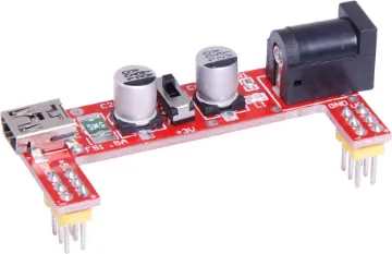 3.3/5V DC Breadboard Power Supply A compact module that makes the most of your precious breadboard space. Supplies both power busses with either 3.3V or 5V DC (switch selectable). USB 5V input or 6-12V input via 2.1mm DC jack.  Suits P 1002, P 1009A, P 1012A and P 1015A.