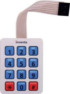 3x4 Membrane Numeric Keypad 58W x 76Hmm Ideal for access control projects, these adhesive backed membrane keypads can be interfaced to an Arduino digital inputs. 85mm flexible flat connection lead.