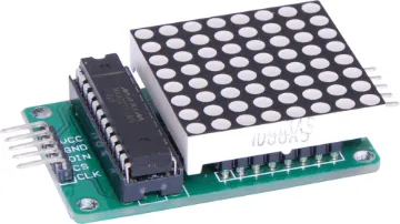 8x8 Red LED Matrix Breakout Board A compact module for displaying custom characters or creating scrolling effects or games. MAX7219 chipset. 5V input. 62L x 32W x 14Hmm.