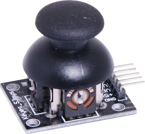 Similar to the analog joysticks found in game control pads with a "select" button when pushed down. Ideal for control of robotics projects. 2.5V output from X and Y in resting position. 5V input. 27W x 34Lmm.