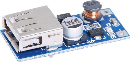 Accepts an input voltage of 1-5VDC and outputs 5V DC 600mA via USB. Ideal for powering projects from batteries such as a single 3.6V lithium cell. Very small module, easy to build into any design. 34L x 16Wmm.