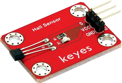 Utilises the 44E hall effect sensor for contactless magnetic switching. Output drops to ground when triggered.  3.3-5V input. 36 x 22 x 7mm