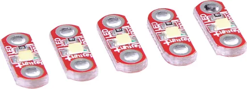 White SMD&#8200;LED sequins in packs of 5pcs. Ideal for creating e-textile projects with Arduino Lilypad. 5V DC 40mA input. Size: 12.7W x 5.2H x 2.2Dmm.