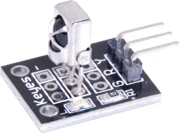 Infra-Red Receiver Breakout Board Build IR control into your project.  90° receiving angle. 18m max distance. Frequency: 37.9KHz. 3-5V input. 20L x 15Wmm.