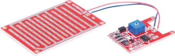 Rain Sensor Breakout for Arduino This rain sensor board detects moisture and can be used for triggering a relay buzzer or fan. TTL level output. Output drops low when rain is detected. 100mA output. Adjustable sensitivity.  Rain sensor board 50L x 35Wmm. 5V input.
