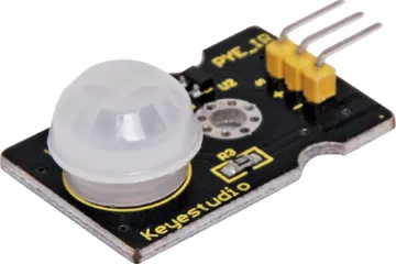 Passive Infra-Red (PIR) Movement Breakout For Arduino Great for security or web cam projects. 
Detects movement from humans or animals. Range 0-7m. 
Detector angle 110°. 5V input. 32x24mm.