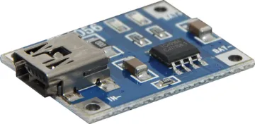 USB Lithium Charger Module Provides a 1A charging current to a single lithium cell from a 5V DC input. Can be powered by USB (mini-B socket provided). LED indicators on board.