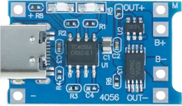 USB Type C Lithium Charger Module Provides a 1A charging current to a single lithium cell from a 5V DC input.